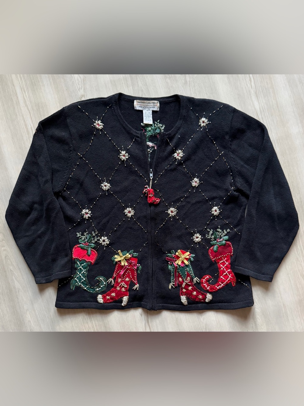 Vintage Heirloom Collectibles 2004 Y2K Christmas Sweater Ugly Cardigan Sz PL